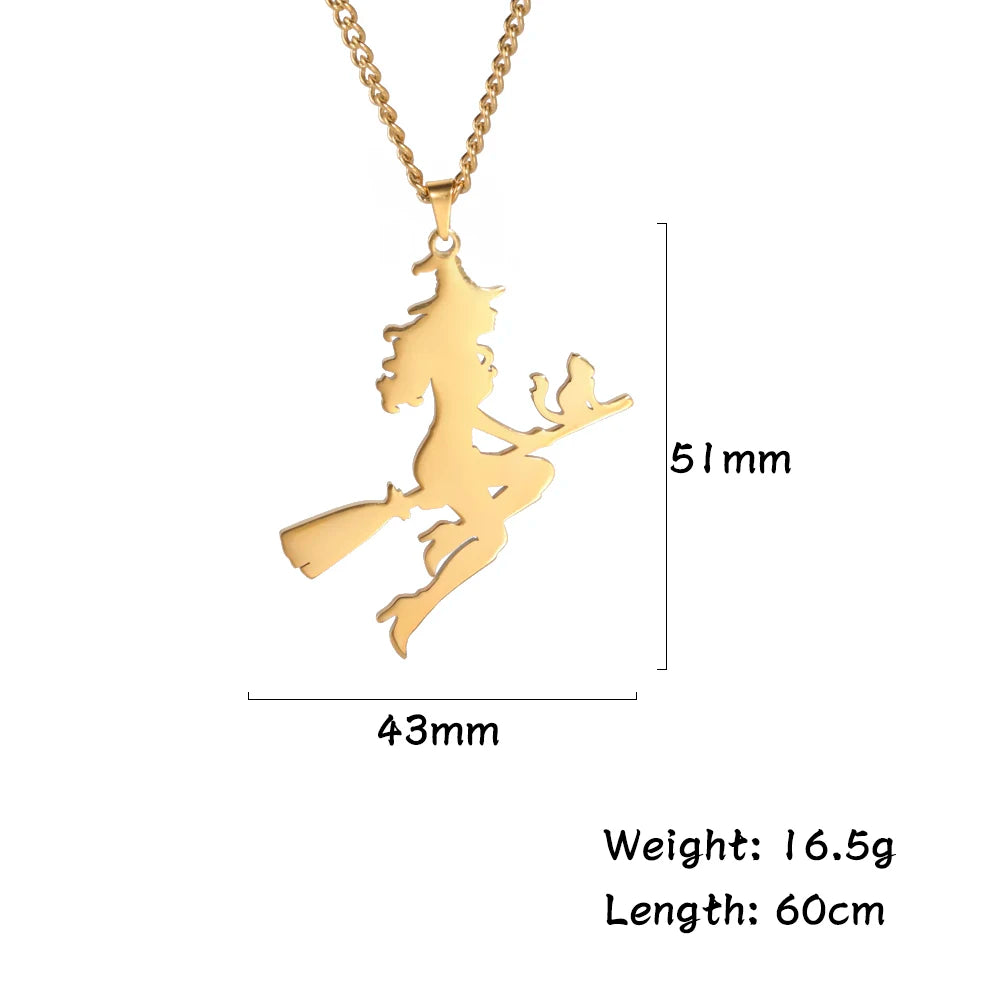 Witch Cat Broom Necklace