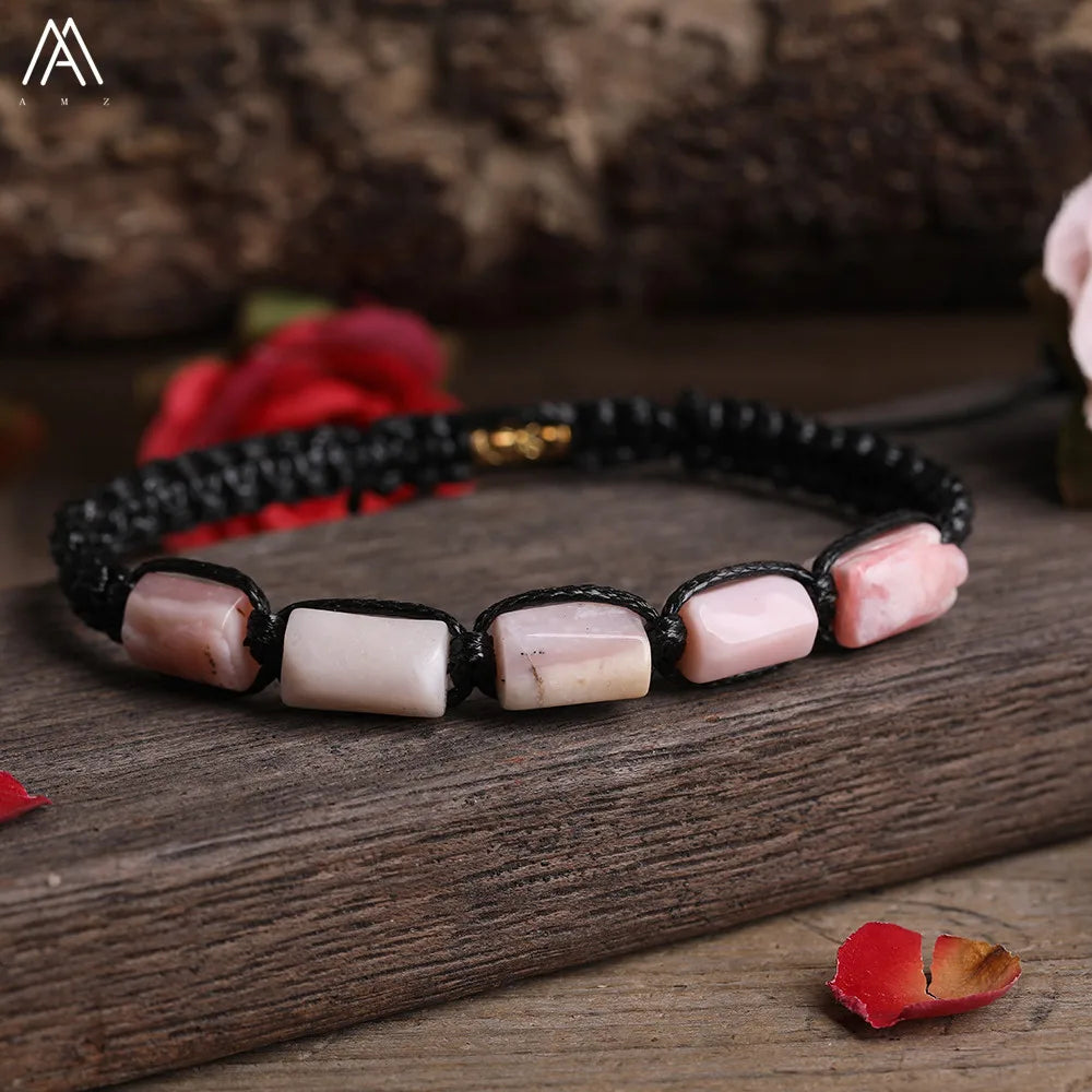 Natural Stone Beaded Bracelet, Adjustable Crystal Bracelet