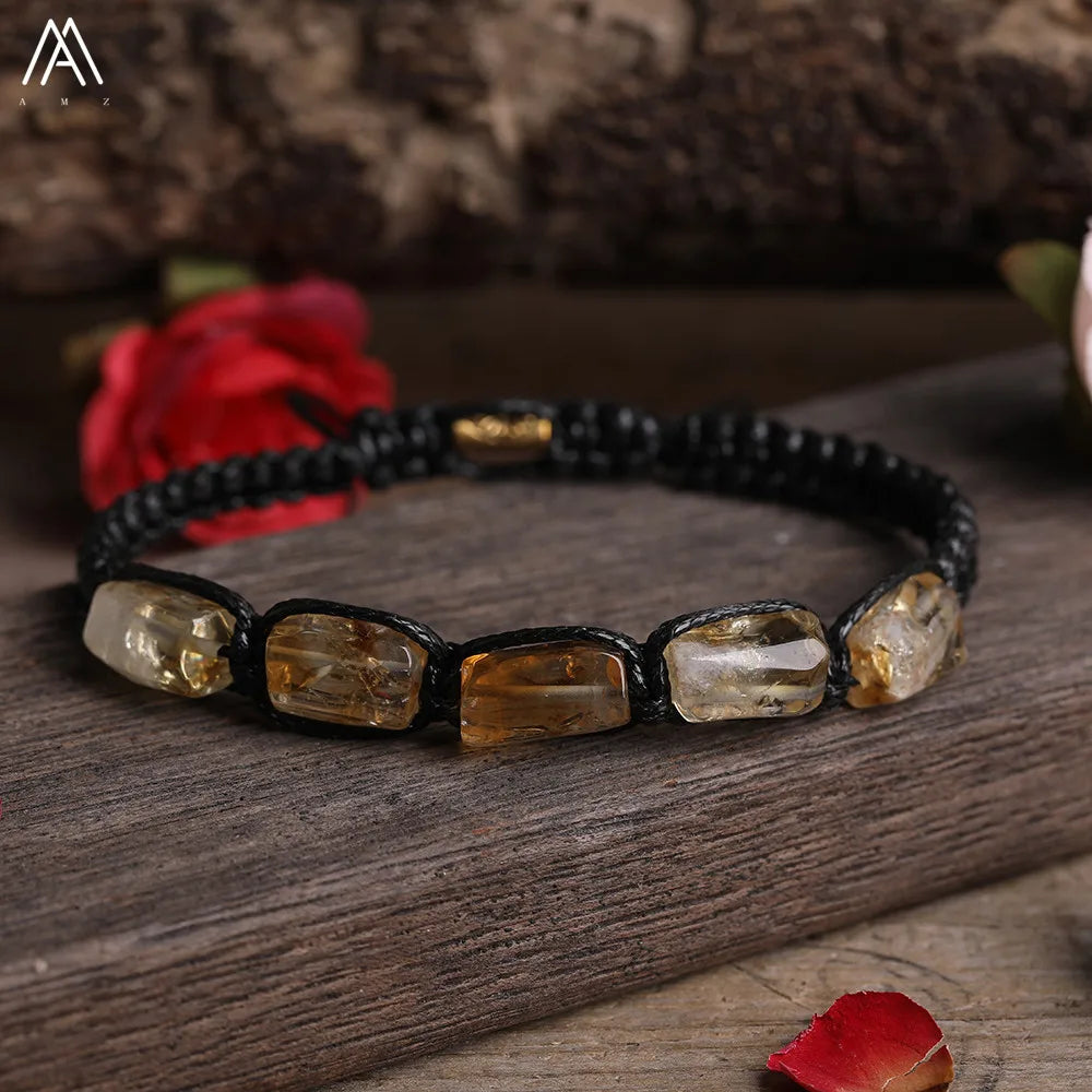 Natural Stone Beaded Bracelet, Adjustable Crystal Bracelet