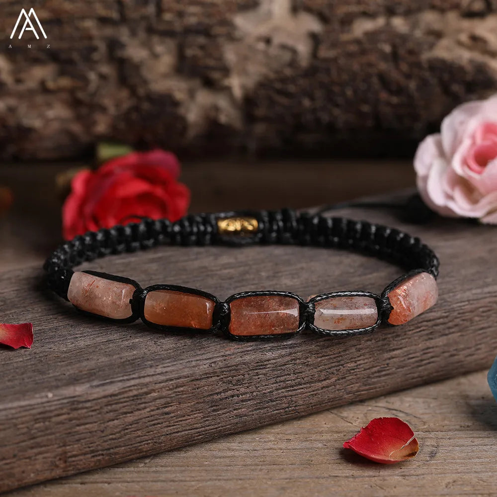 Natural Stone Beaded Bracelet, Adjustable Crystal Bracelet