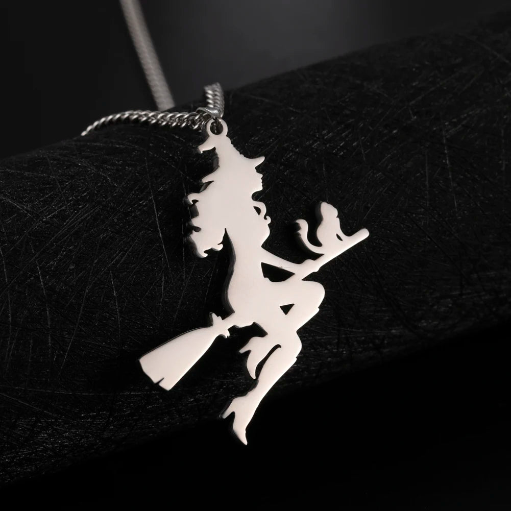 Witch Cat Broom Necklace