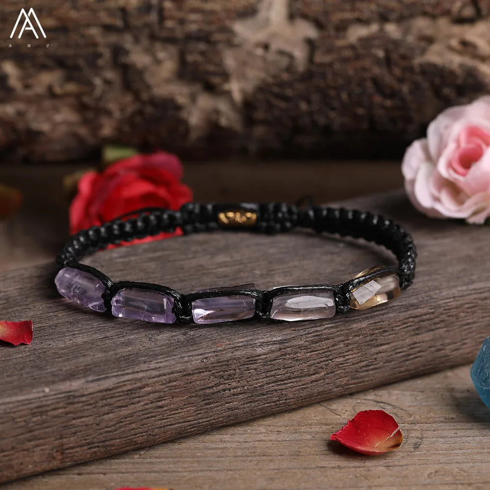 Natural Stone Beaded Bracelet, Adjustable Crystal Bracelet