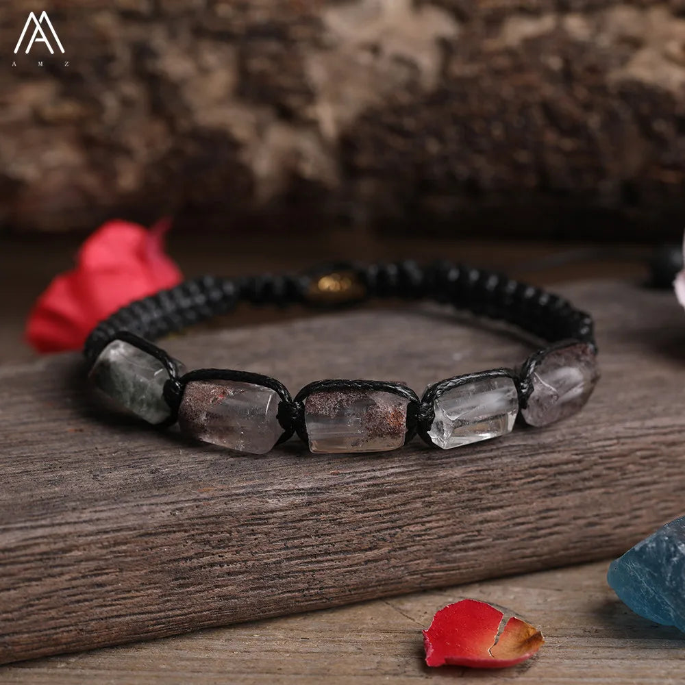 Natural Stone Beaded Bracelet, Adjustable Crystal Bracelet