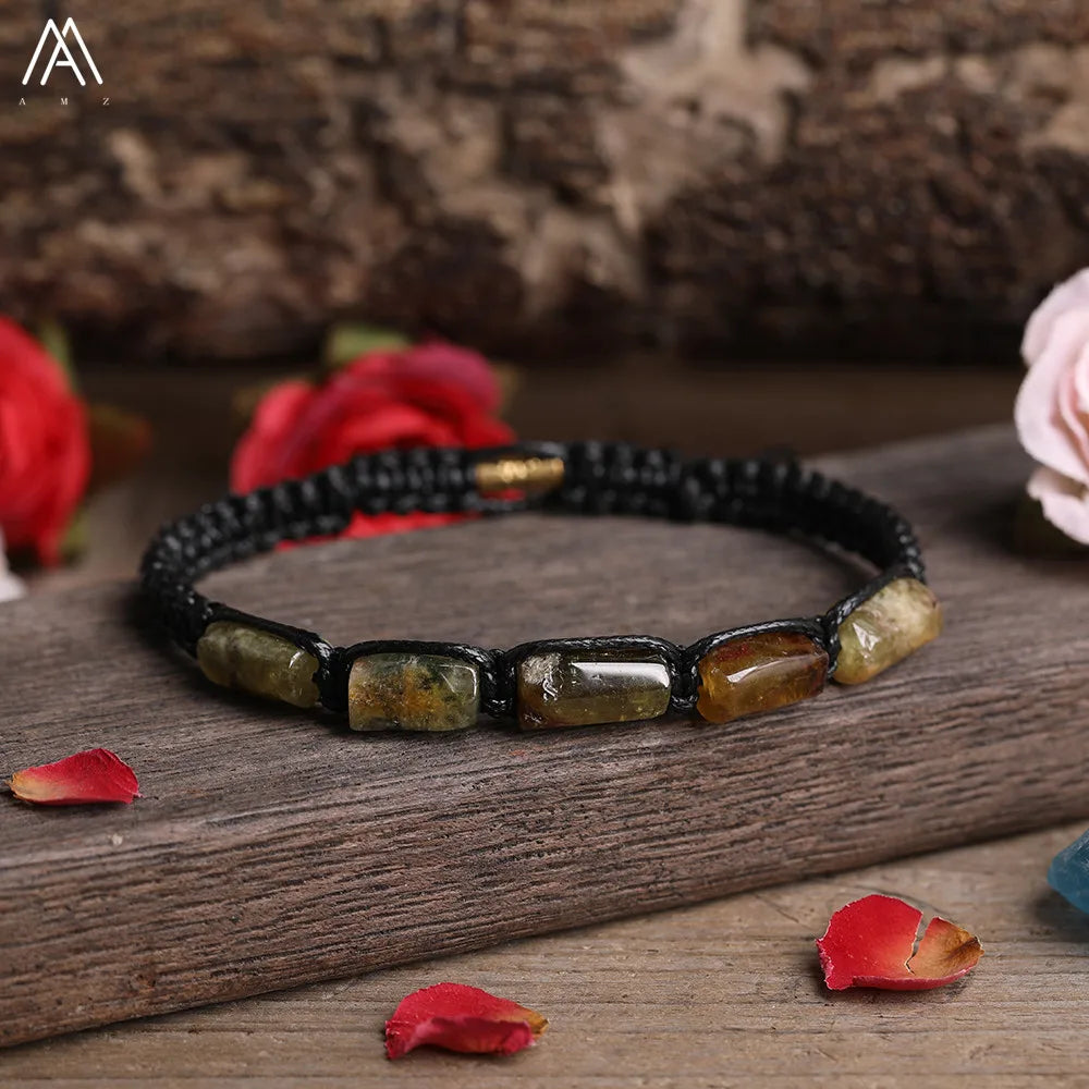 Natural Stone Beaded Bracelet, Adjustable Crystal Bracelet
