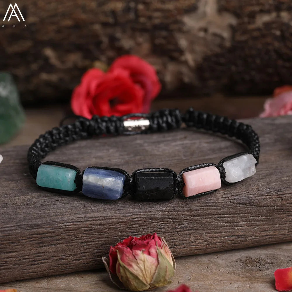 Natural Stone Beaded Bracelet, Adjustable Crystal Bracelet