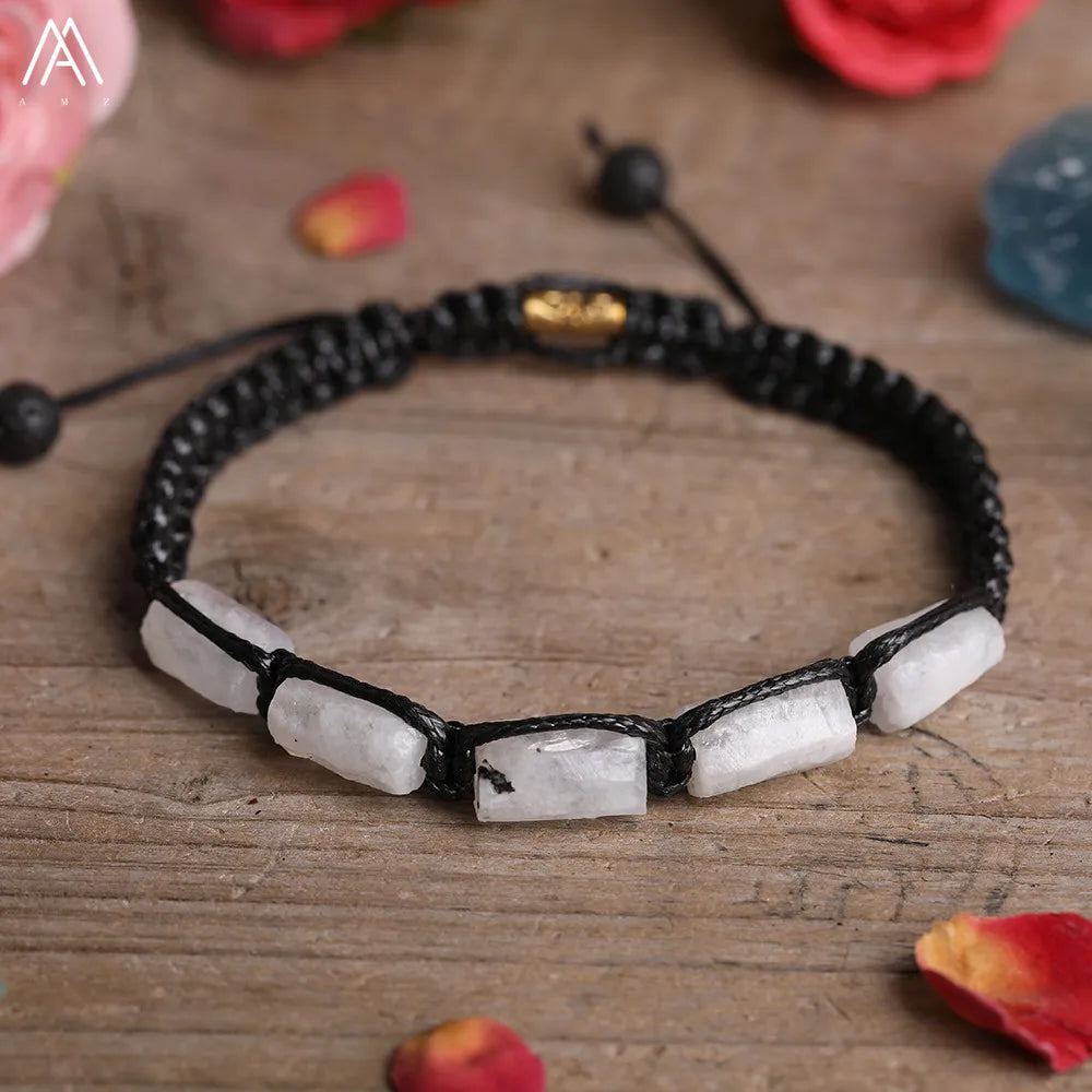 Natural Stone Beaded Bracelet, Adjustable Crystal Bracelet