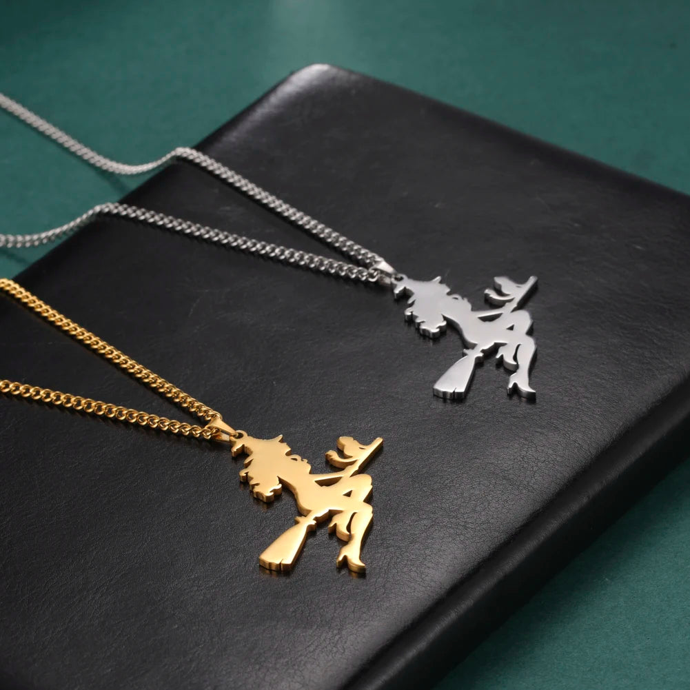 Witch Cat Broom Necklace