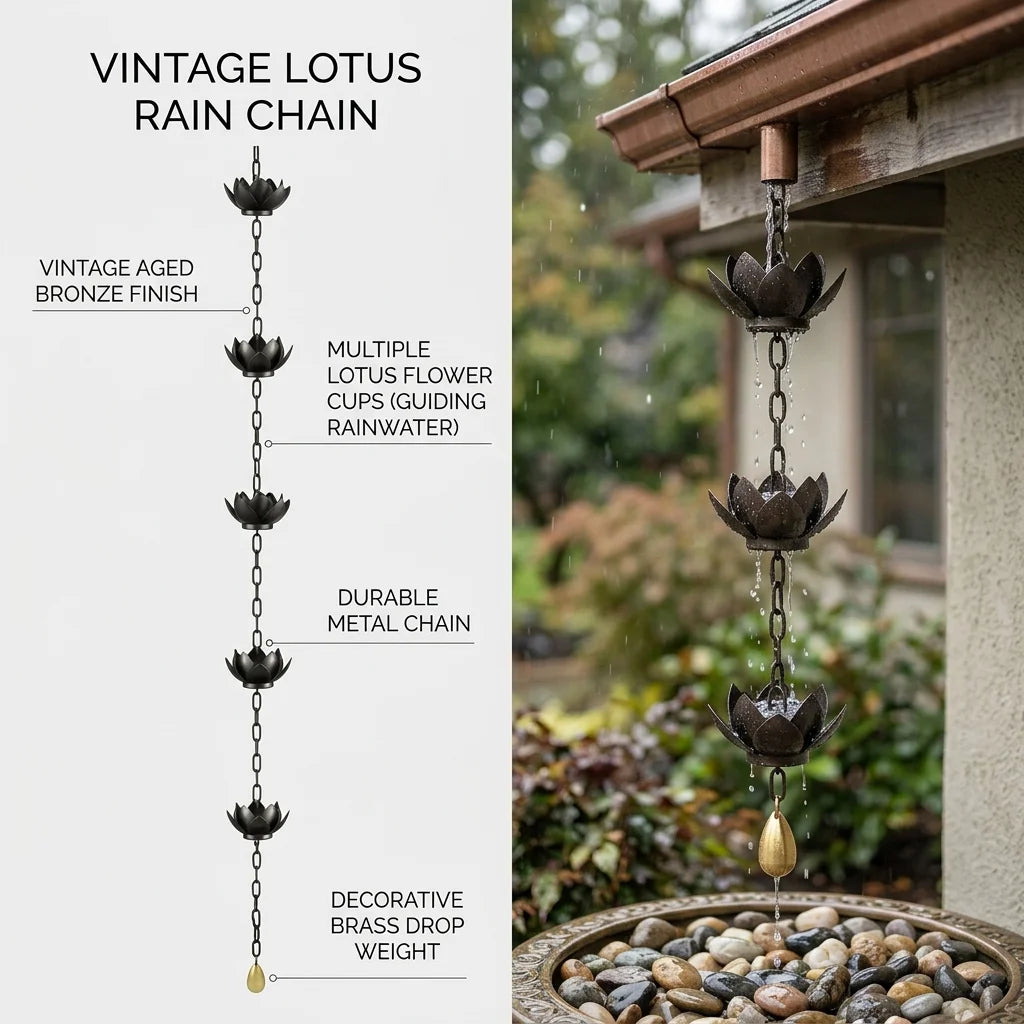 Lotus Rain Chain for Gutter Downspout Extension Metal Flower Garden Decor Hanging Chime Outdoor Decor Drainage Channel Ornament