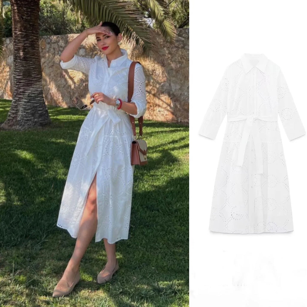 Ivory Tide Embroidered Midi Dress