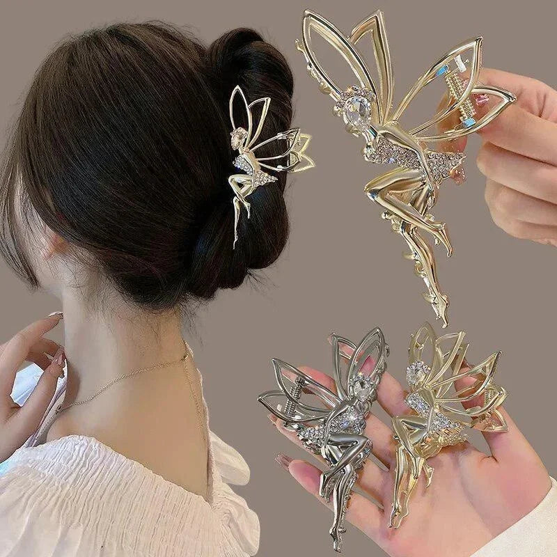 Metal Hair Claw Clip For Shiny Rhinestone Crystal Little Angel Headwear Hairpin Girl Ponytail Claws Clips Elf Hairs Accessories