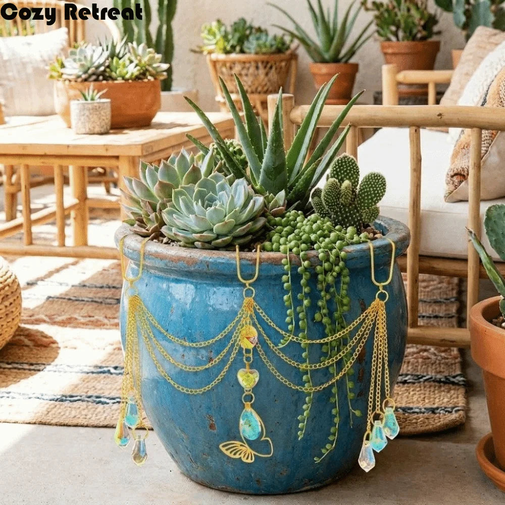 Colorful Flower Pot Crystal Sun Catcher Butterfly Design Reflective Hanging Pot Crystal Exquisite Decorative
