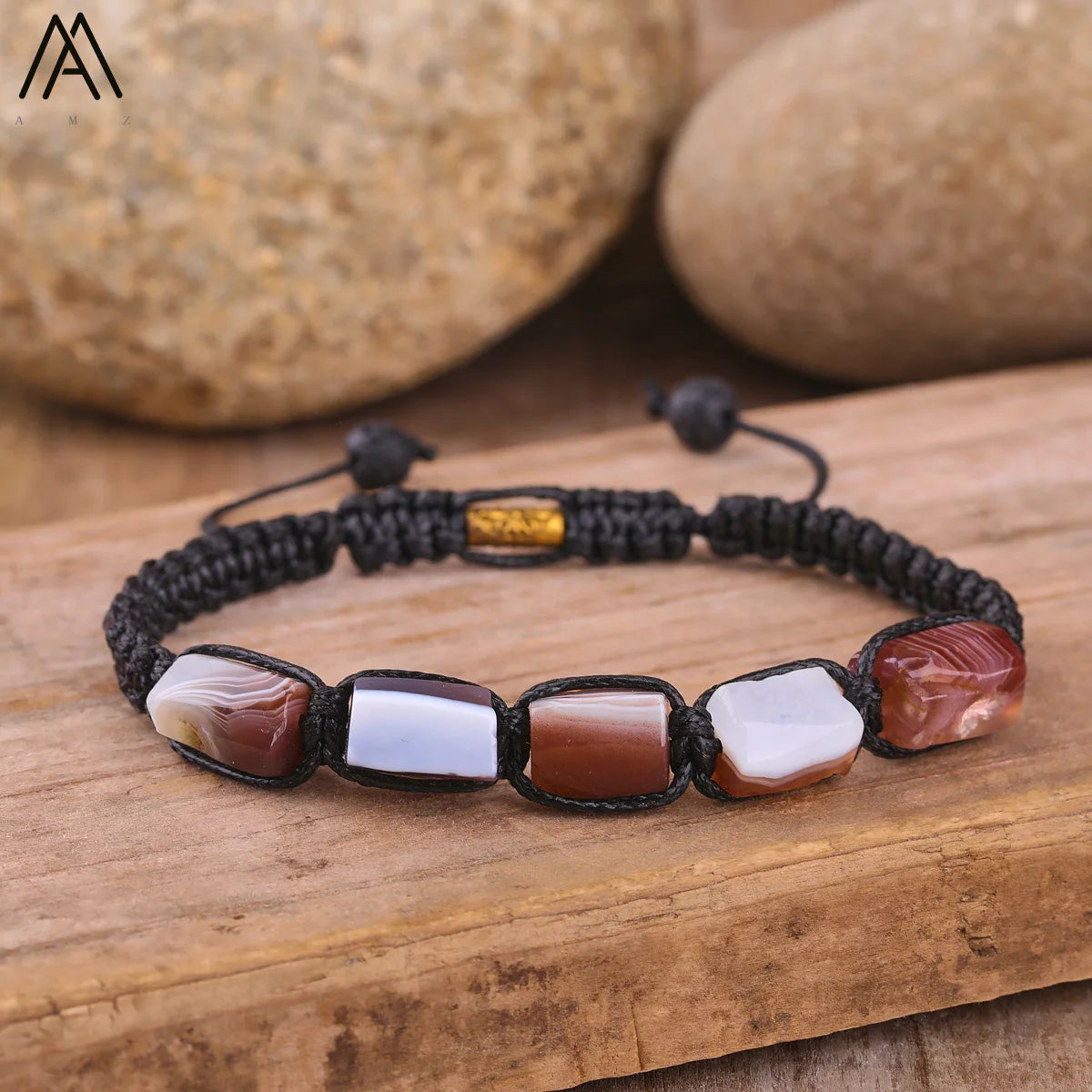 Natural Stone Beaded Bracelet, Adjustable Crystal Bracelet