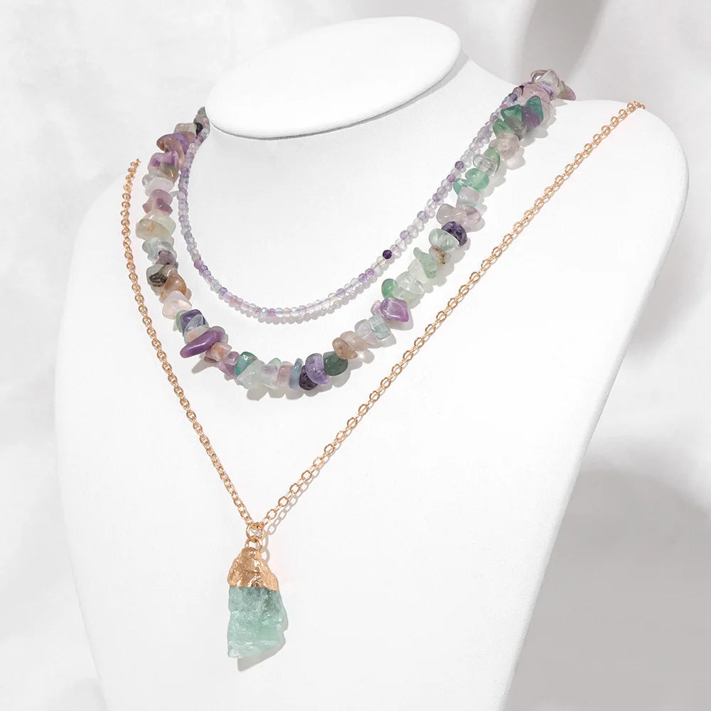 Natural Stone Pendant Necklace Set