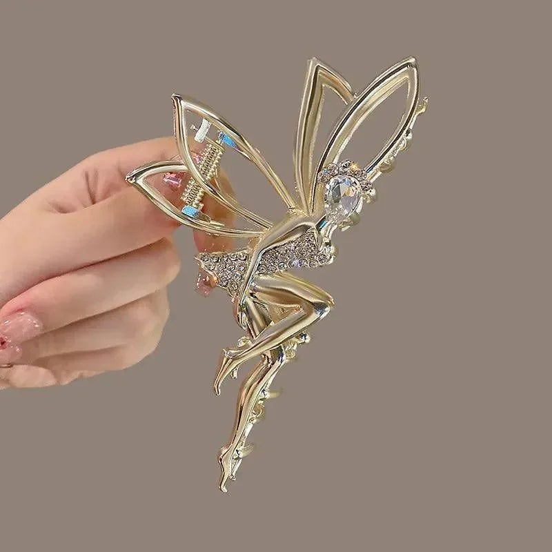 Metal Hair Claw Clip For Shiny Rhinestone Crystal Little Angel Headwear Hairpin Girl Ponytail Claws Clips Elf Hairs Accessories