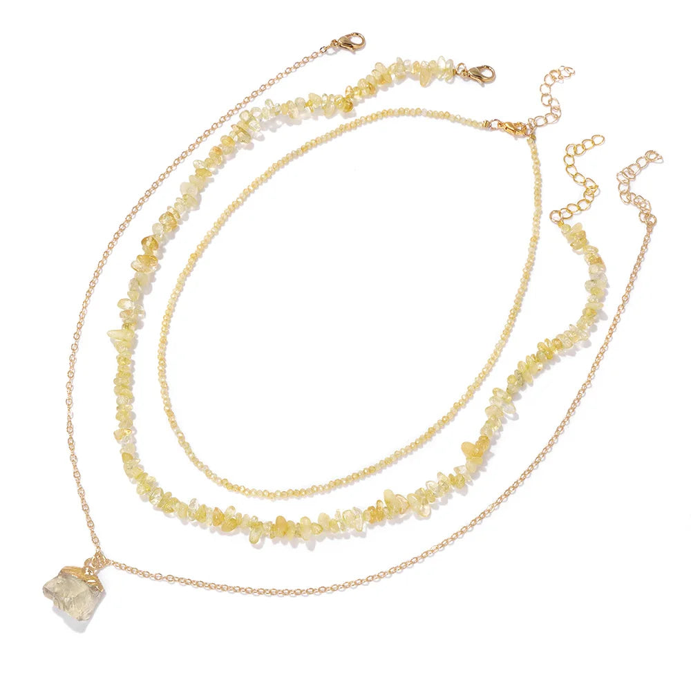 Natural Stone Pendant Necklace Set