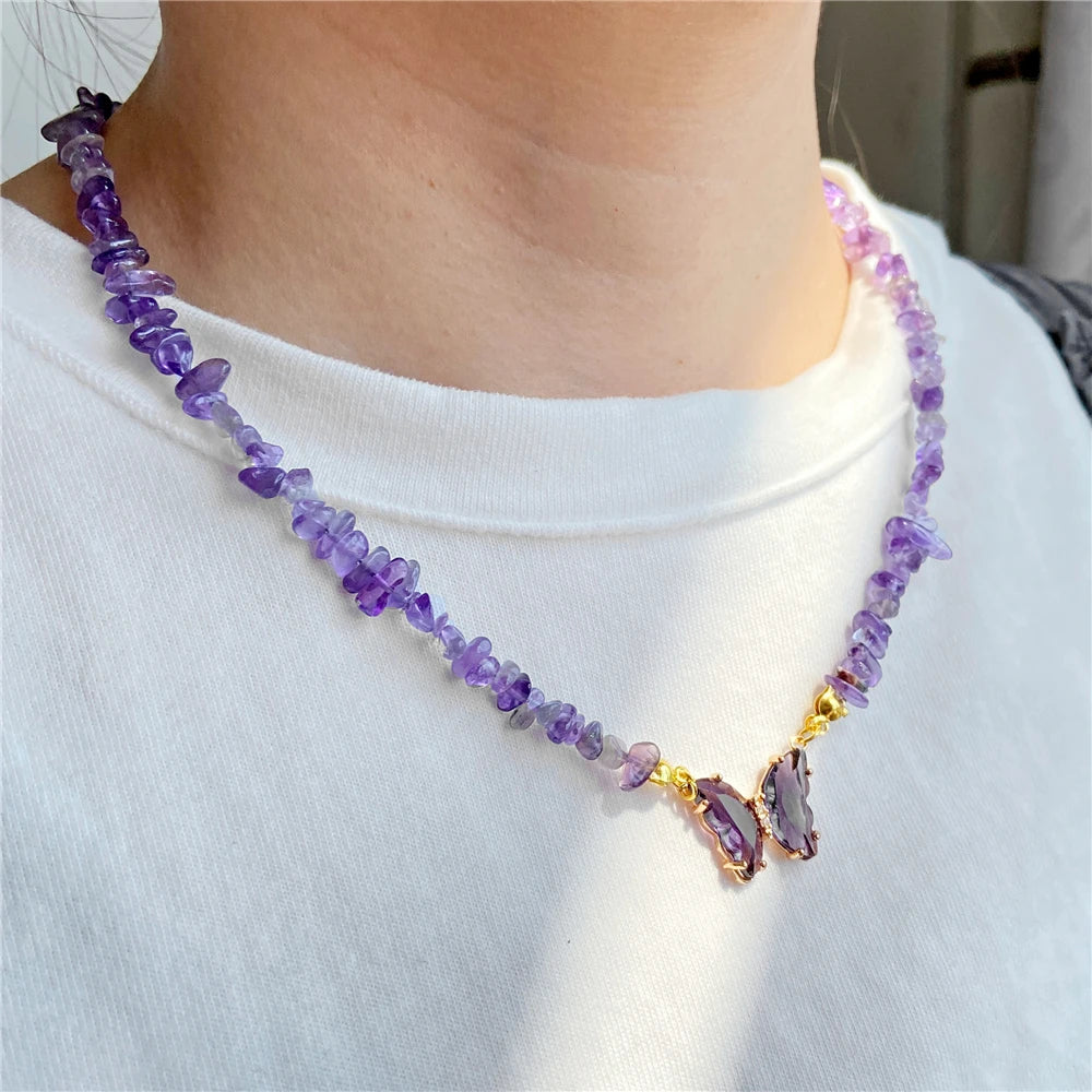 Natural Stone Butterfly Necklace