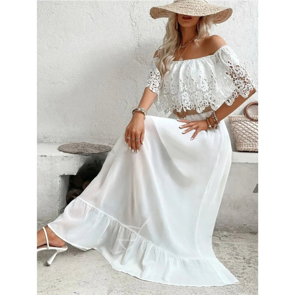 Pearl Shore Off-Shoulder Lace Dress