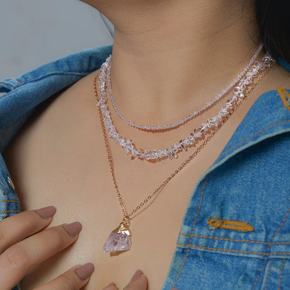 Natural Stone Pendant Necklace Set