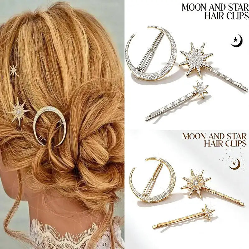 Celestial Moon & Star Hair Clip Set