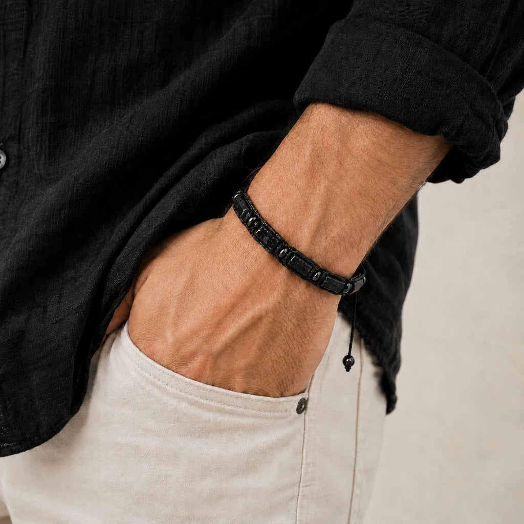 Natural Stone Beaded Bracelet, Adjustable Crystal Bracelet