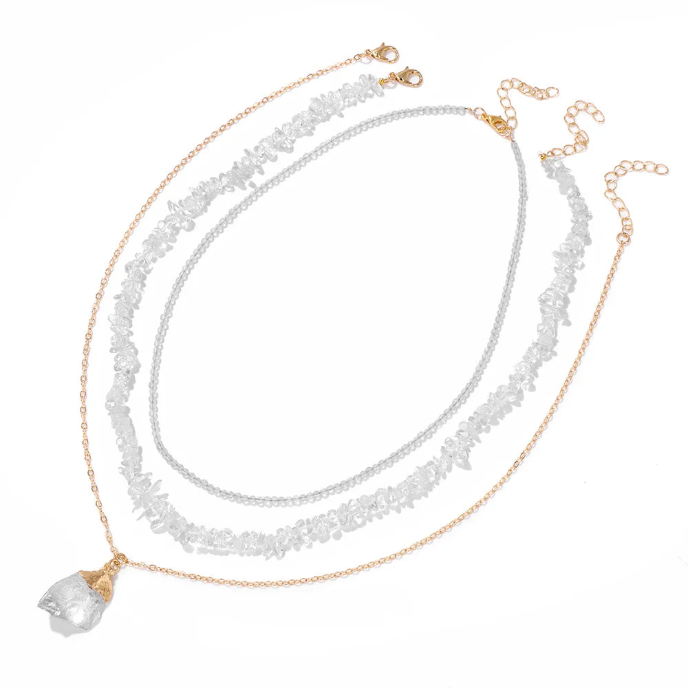 Natural Stone Pendant Necklace Set