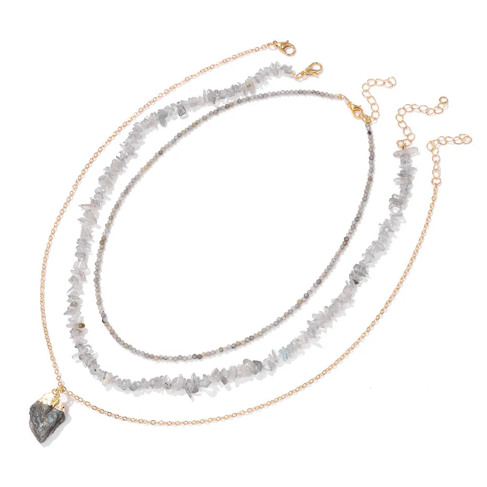 Natural Stone Pendant Necklace Set