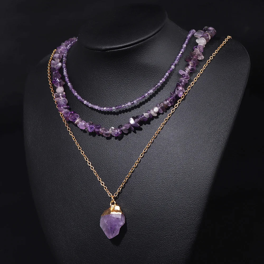 Natural Stone Pendant Necklace Set
