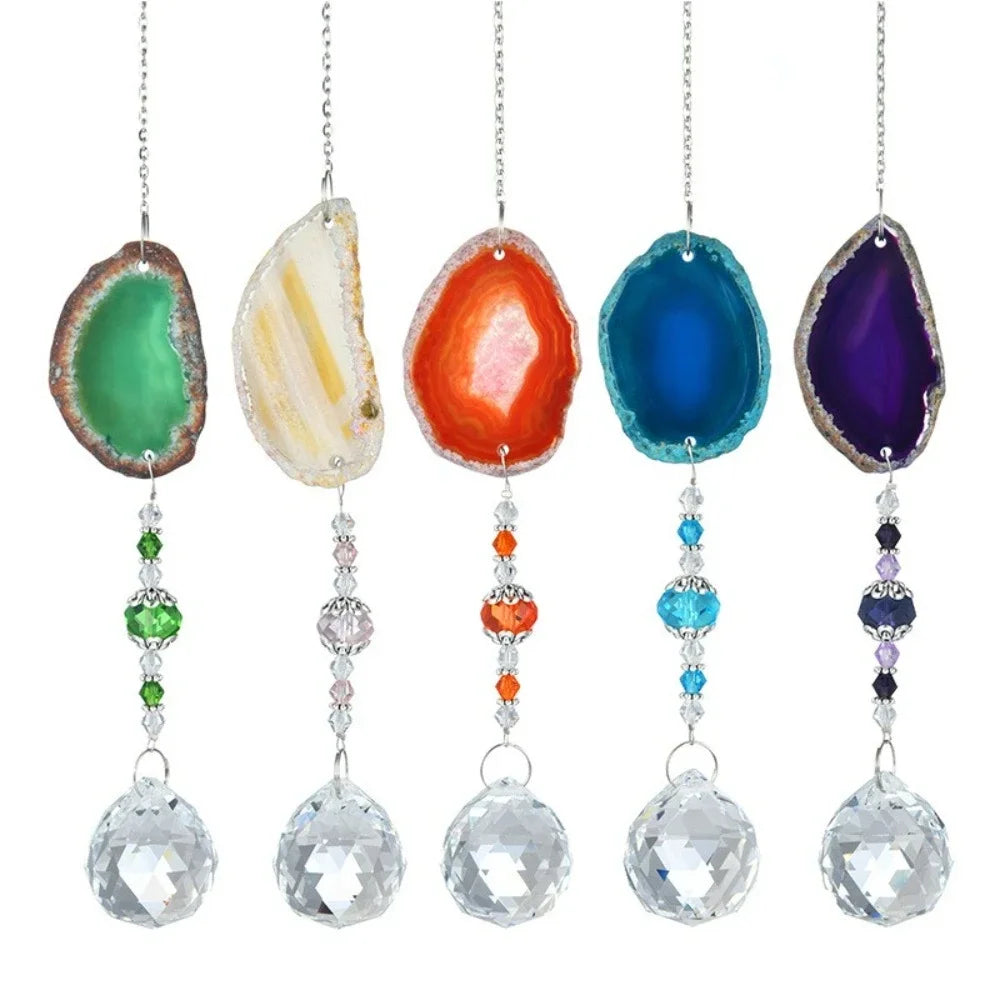 Natural Colorful Crystal Agate Sun Catcher Rainbow Prism Ball Rainbow Maker Crystal Wind Chime Crafts Garden Pendant