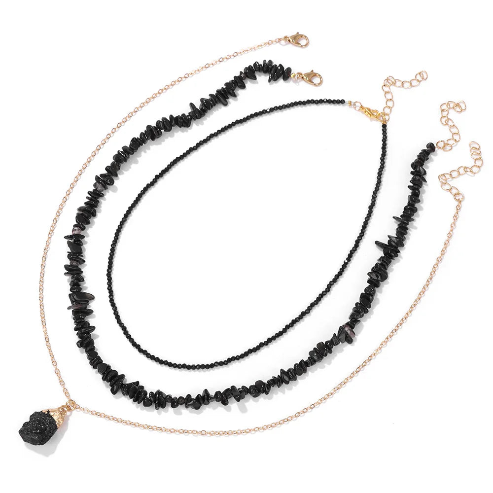 Natural Stone Pendant Necklace Set