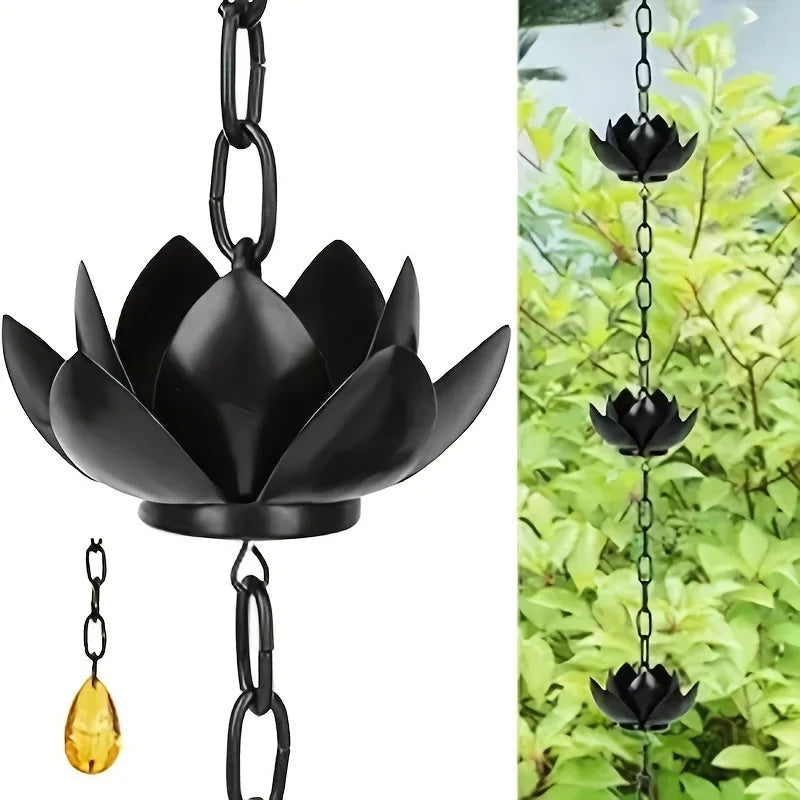 Lotus Rain Chain for Gutter Downspout Extension Metal Flower Garden Decor Hanging Chime Outdoor Decor Drainage Channel Ornament