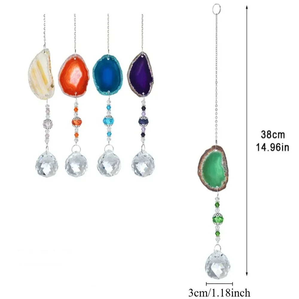 Natural Colorful Crystal Agate Sun Catcher Rainbow Prism Ball Rainbow Maker Crystal Wind Chime Crafts Garden Pendant