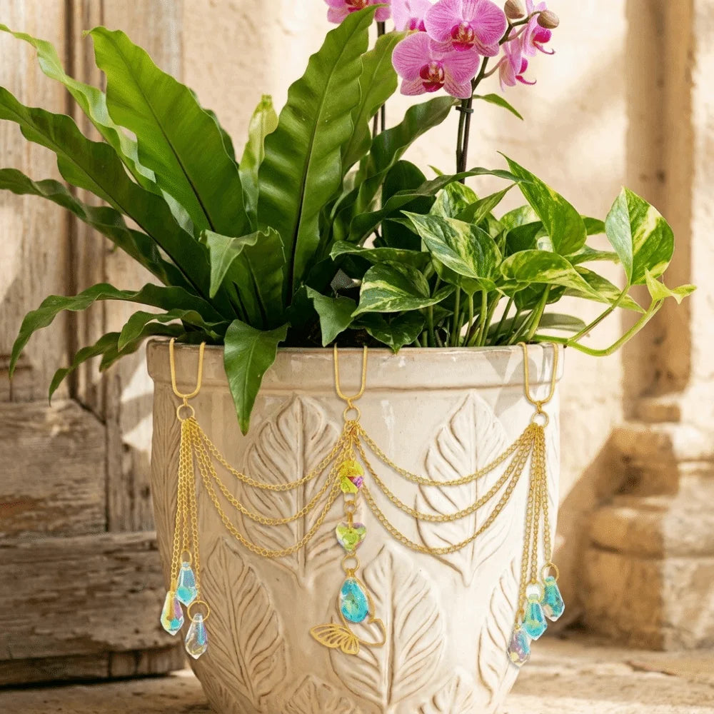 Colorful Flower Pot Crystal Sun Catcher Butterfly Design Reflective Hanging Pot Crystal Exquisite Decorative
