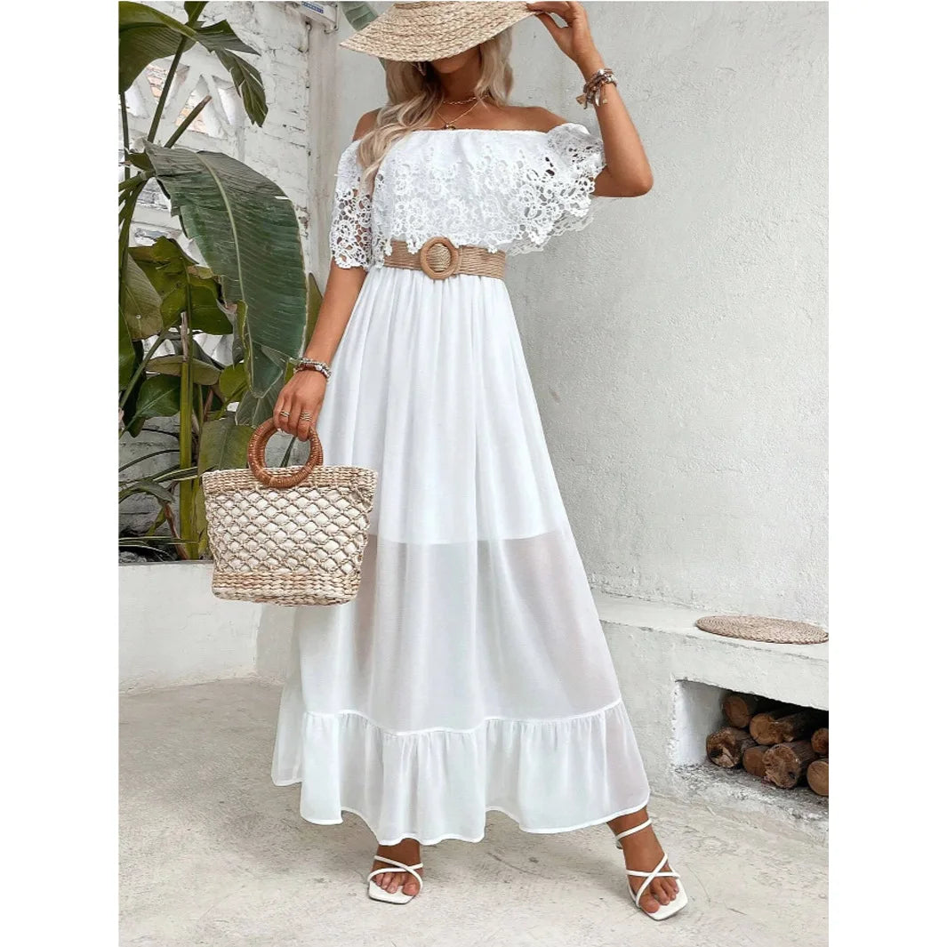 Pearl Shore Off-Shoulder Lace Dress