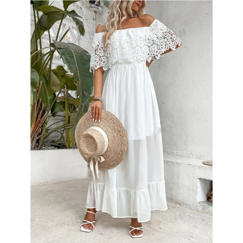 Pearl Shore Off-Shoulder Lace Dress