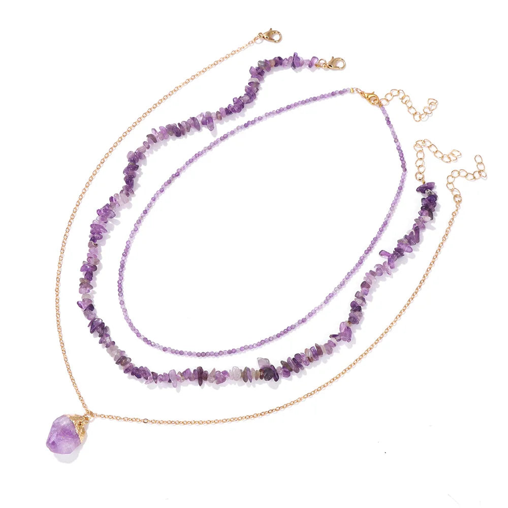 Natural Stone Pendant Necklace Set