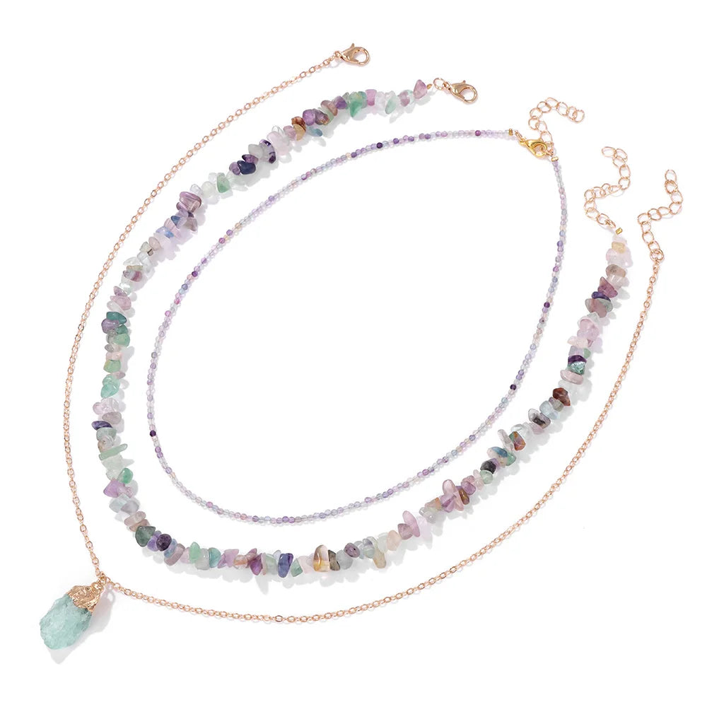 Natural Stone Pendant Necklace Set