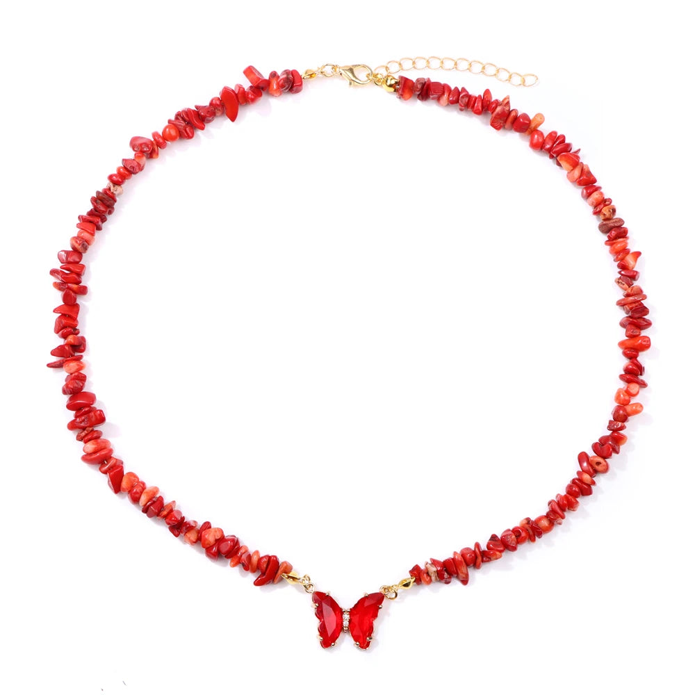 Natural Stone Butterfly Necklace