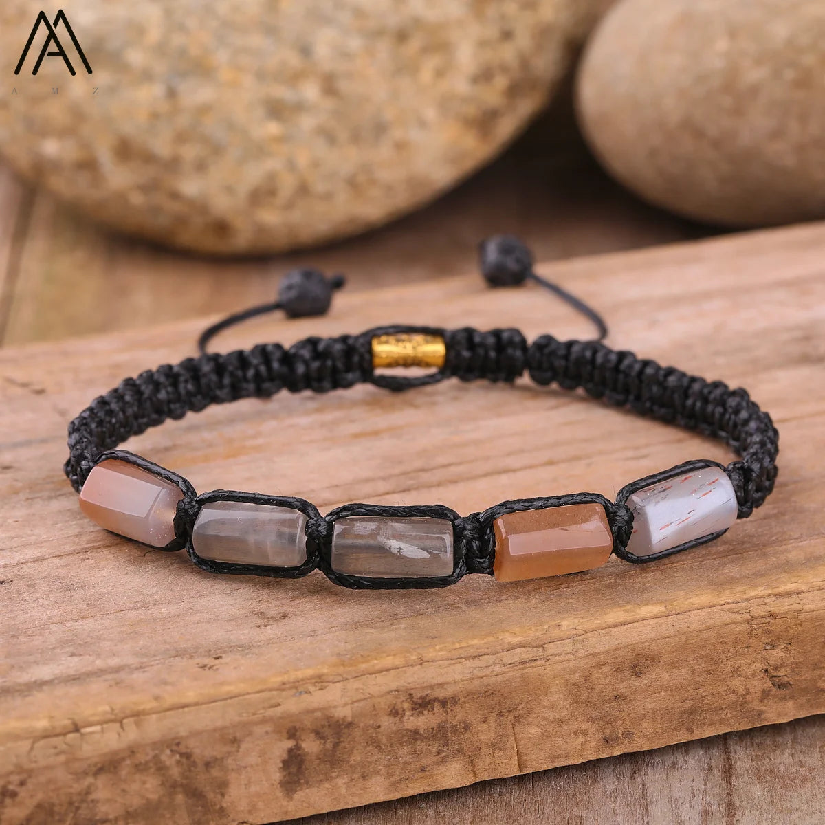 Natural Stone Beaded Bracelet, Adjustable Crystal Bracelet