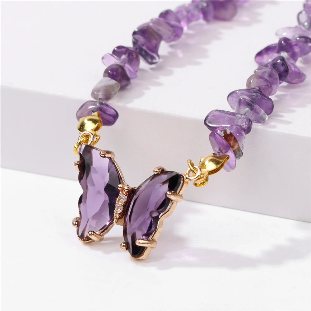 Natural Stone Butterfly Necklace