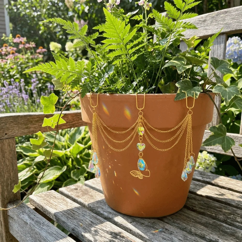 Colorful Flower Pot Crystal Sun Catcher Butterfly Design Reflective Hanging Pot Crystal Exquisite Decorative