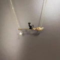 Cat Riding a Broom Choker Necklace