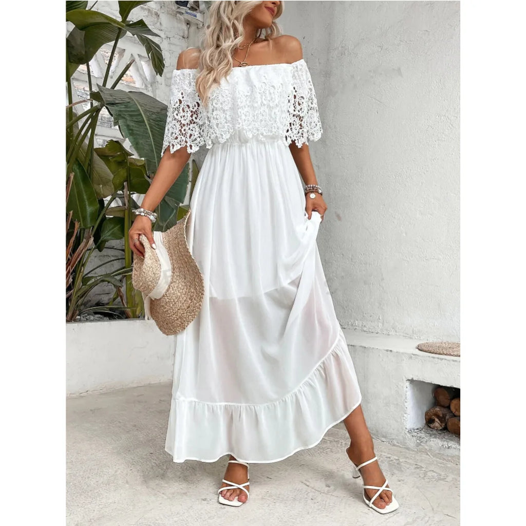 Pearl Shore Off-Shoulder Lace Dress