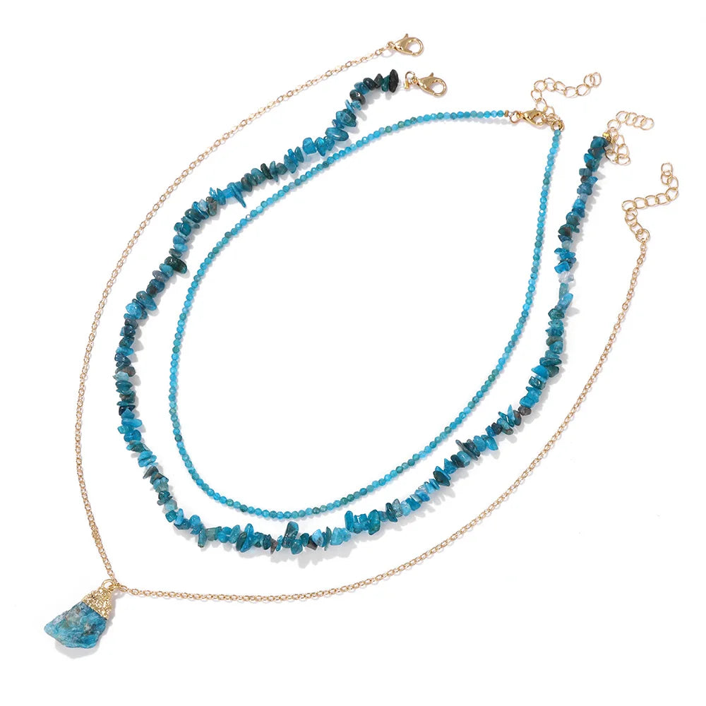 Natural Stone Pendant Necklace Set