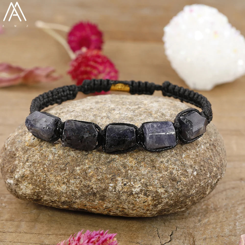 Natural Stone Beaded Bracelet, Adjustable Crystal Bracelet