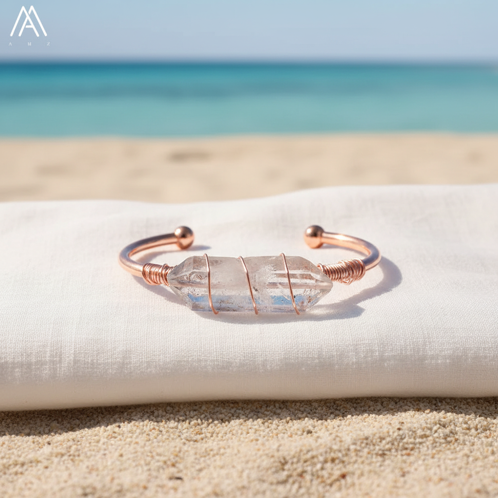 Accurate beach flat-lay quartz bangle mockup