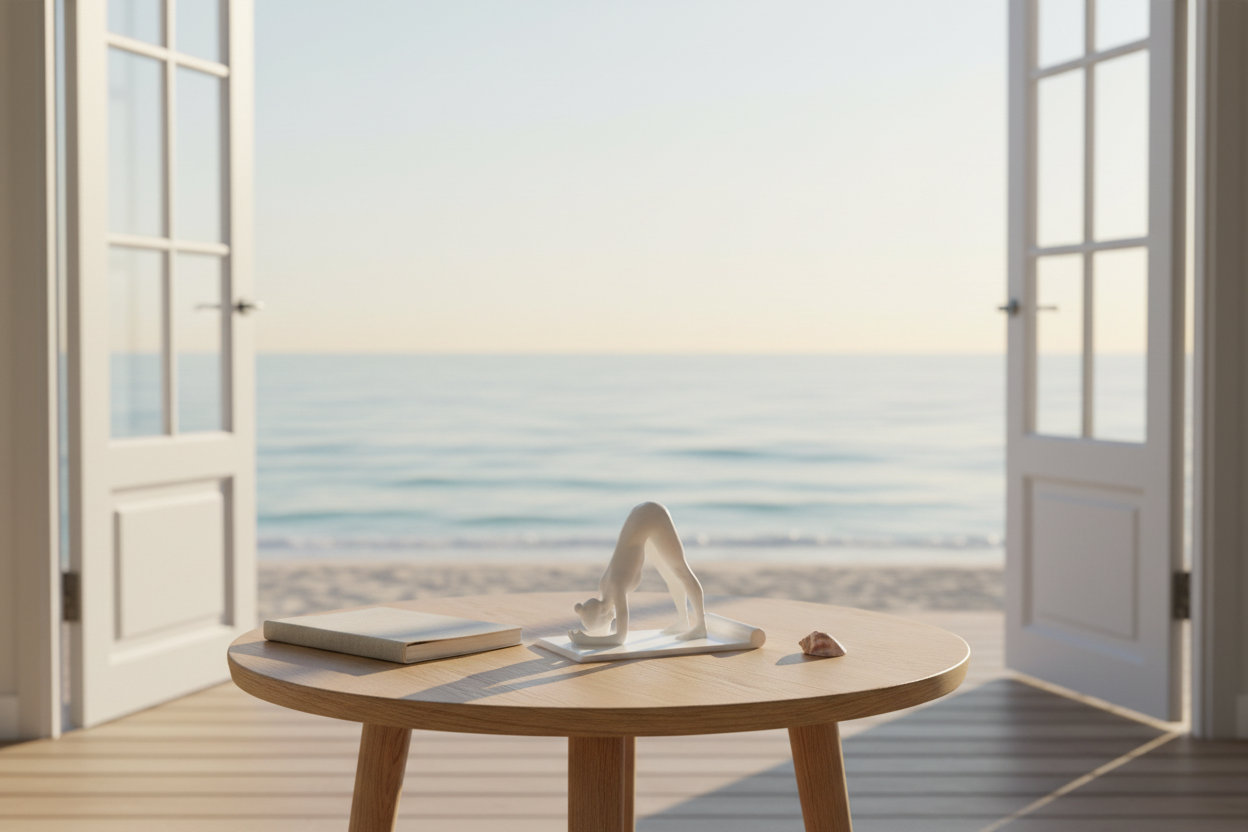 Beach French-door phone stand mockup