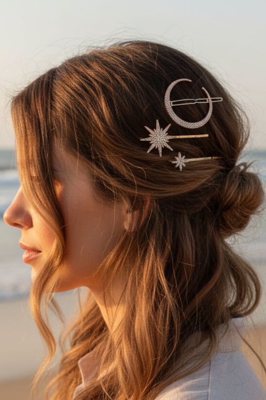 Celestial Moon & Star Hair Clip Set
