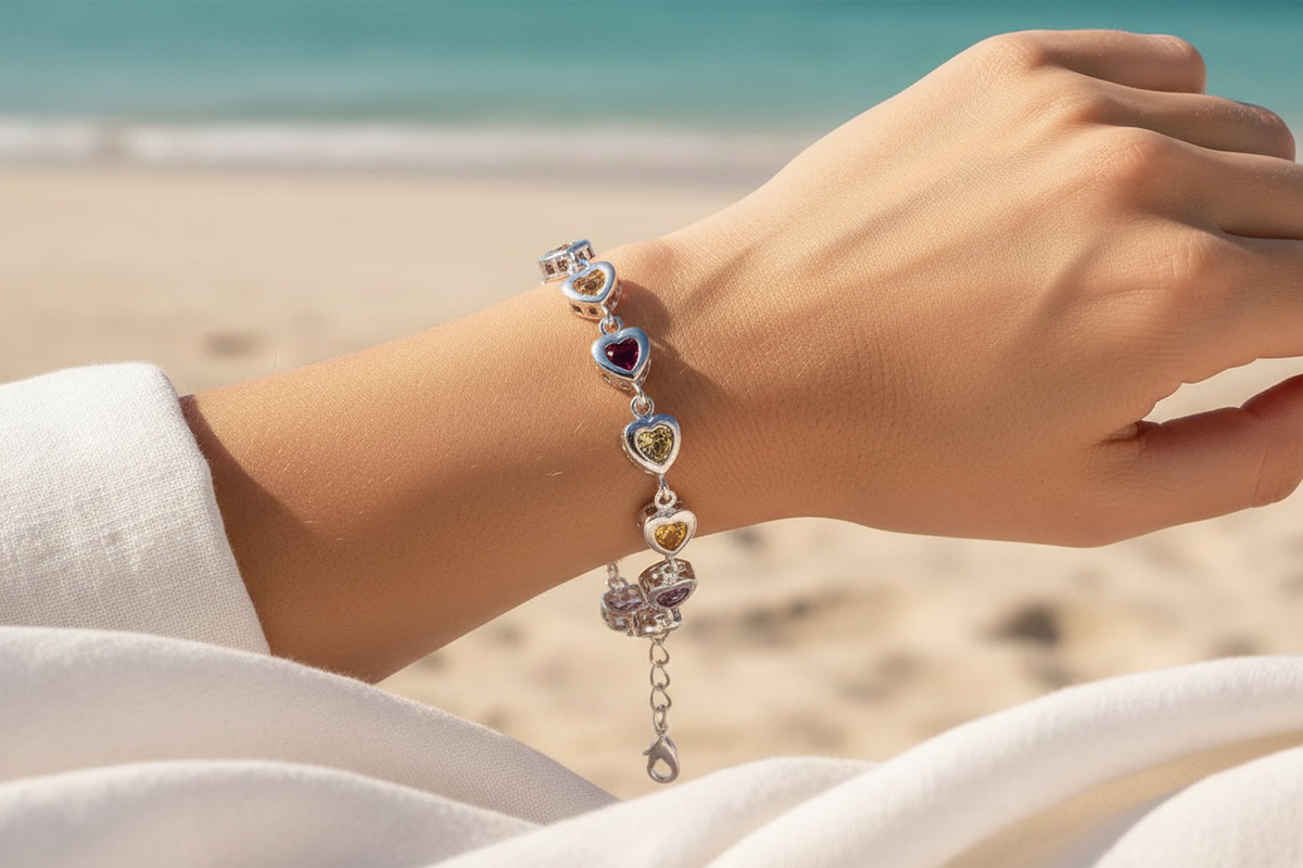 Beachy crystal drop bracelet mockup