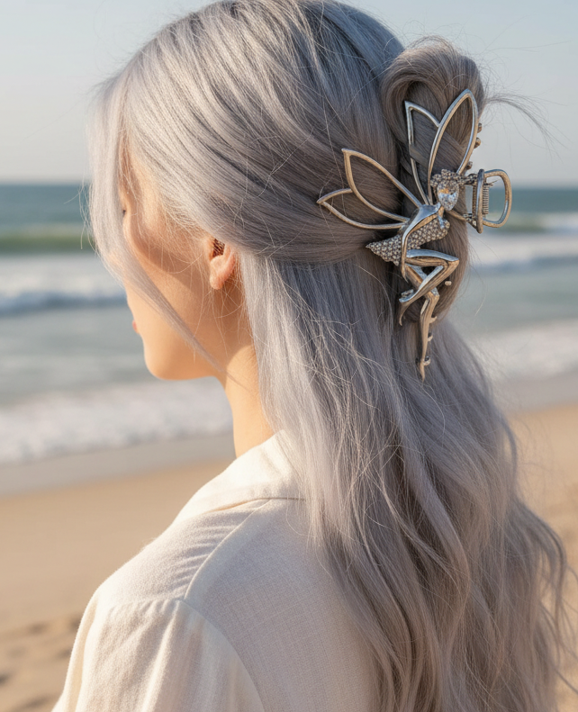 Metal Hair Claw Clip For Shiny Rhinestone Crystal Little Angel Headwear Hairpin Girl Ponytail Claws Clips Elf Hairs Accessories