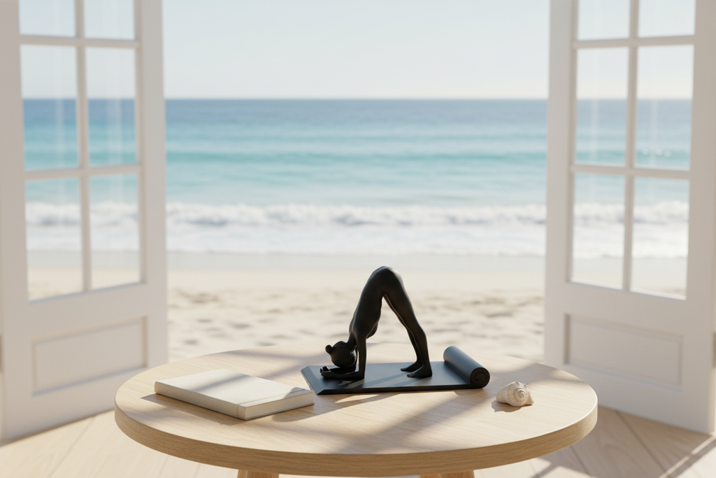 Black phone stand beach mockup